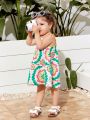 SHEIN Baby Girl Summer Holiday Floral Print Patchwork Spaghetti Strap Dress