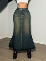 SHEIN ICON Women'S Denim Mermaid Tail Skirt