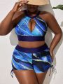 SHEIN Swim Vcay Plus Size Marble Printed Swimsuit Set