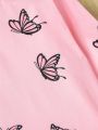 SHEIN Girls' Butterfly Printed Knit Round Neck Long Sleeve Pullover Pajamas Set For Cozy Winter