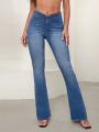 Asymmetrical Waist Flare Leg Jeans