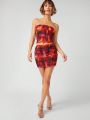 IMEXY SHEIN BAE Tie Dye Ruched Tube Top & Bodycon Skirt