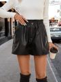 SHEIN LUNE Ladies' Black Button-up Shorts