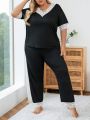 Plus Size Women's Casual Lace Trim Pajama Set