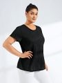 SHEIN Outdoor Mountain Plus Size Women's Elastic Waist Back Patchwork Short Sleeve Sports T-Shirt