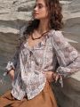 SHEIN BohoFeels Women'S Vacation Ruffle Hem Paisley Printed Blouse