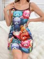 Women'S Cartoon Bear Printed Spaghetti Strap Sleep Dress