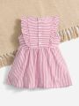 SHEIN Baby Bow Front Striped Dress