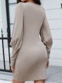 SHEIN Clasi Solid Bishop Sleeve Bodycon Dress