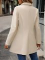 Women's Turn-down Collar Long Sleeve Woolen Coat