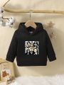 Baby Girl Letter & Figure Graphic Hoodie