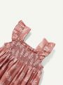 Cozy Cub Baby Girl Plant Pattern Square Neckline Ruffled Waist Dress With Flounce Trim