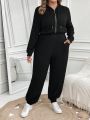 SHEIN LUNE Plus Size Women's Hooded Drawstring Jumpsuit