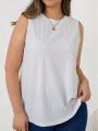 SHEIN LUNE Plus Size Solid Color Knitted Racerback Tank Top