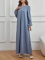 SHEIN LUNE Solid Lantern Sleeve Maxi Dress