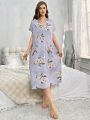 Women's Floral Print V-Neck Nightgown Dress