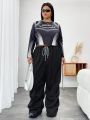 SHEIN CURVE+ Plus Size Women's Elastic Waist Wide Leg Pants For Casual Wear