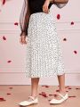 SHEIN Kids CHARMNG Girls' Woven Polka Dot Colorblock Elastic Waist Pleated Skirt