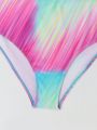 Teenage Girls' Tie-Dye Split Swimsuit, Fashionable Vest Design