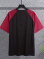 2pcs Men'S Color Block Raglan Sleeve T-Shirt With Patchwork