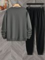 Men Plus Letter Graphic Sweatshirt & Drawstring Waist Sweatpants