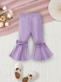 SHEIN Baby Girl'S All-Match Flare Pants With Bowknot And Elastic Waistband