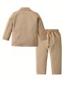 SHEIN Toddler Boys' Khaki Two-Piece Suit Formal Dress Set