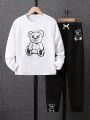 SHEIN Kids HYPEME Bear Print Sweatshirt & Adjustwaist sweatpant