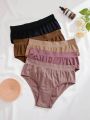 5pcs/Pack Plus Size Solid Color Triangle Panties