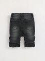 SHEIN Tween Boy's Skinny Fit Ripped Denim Shorts For Casual Wear