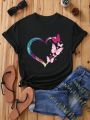 Teen Girls' Heart & Butterfly Printed Short Sleeve T-Shirt