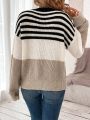 Striped Pattern Drop Shoulder Sweater