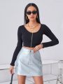 SHEIN ICON Women's Solid Color Flip Pocket Slim Mini Skirt