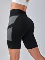 Colorblock Phone Pocket Side Biker Sports Shorts