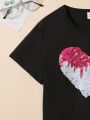 SHEIN Kids HYPEME Girls' Simple Style Love Printed Short-Sleeved T-Shirt