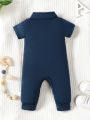 Baby Boy's Color Block Casual Polo Collar Short Sleeve Romper Jumpsuit With Shorts, Summer