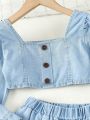 Girls' Casual Fashionable Denim Outfit For Daily Wear