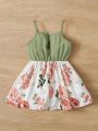 SHEIN Baby Girl's Cute Floral Print Spaghetti Strap Dress