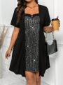 Plus Size Women'S Sparkle Patchwork Short Sleeve Dress