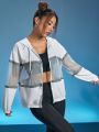 SHEIN Contrast Mesh Drawstring Hooded Sports Jacket