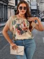 SHEIN CURVE+ Plus Size Floral Printed Batwing Sleeve Blouse