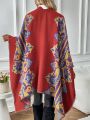 SHEIN Essnce Floral Pattern Batwing Sleeve Duster Cardigan