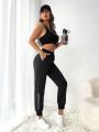 SHEIN Street Sport Rhinestone Detail Drawstring Waist Sports Pants