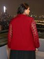 SHEIN Frenchy Plus Size Mesh Patchwork Long Sleeve Women's Shirt