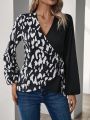 Women's Leopard Print Wrap Front Tie Hem Shirt