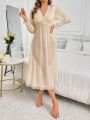 Long Sleeved Lace Patchwork Sleepwear Dress