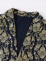 Teen Boy 1pc Gold Floral Print Blazer & 1pc Bow Shirt