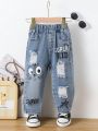 Infant Casual Distressed Floral Printed Denim Pants