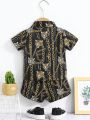 Infant Boys' Summer Tiger Head & Chain Patterned Shirt And Shorts Set