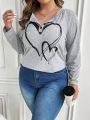 SHEIN LUNE Plus Size Women's Heart Printed Drop Shoulder Short Sleeve T-shirt